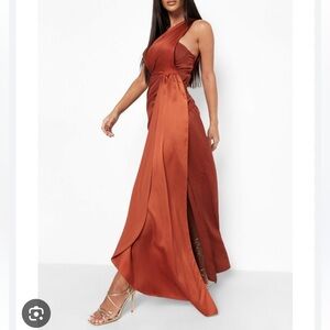 Boohoo Occasion One Shoulder Drape Maxi Dress